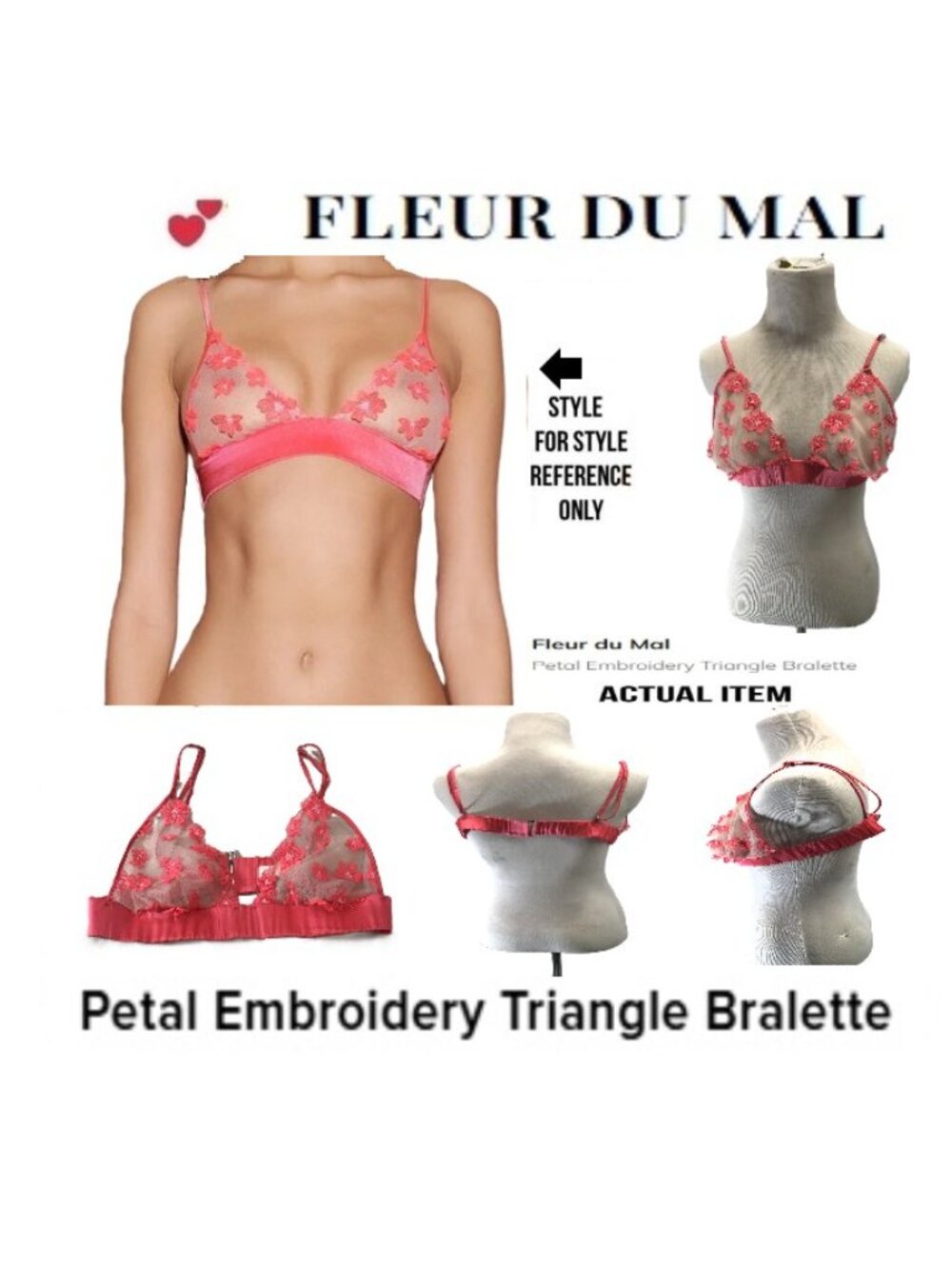 🛑 FLEUR DU MAL 🆒 Petal Embroidery ➕ BRA Triangle BRALETTE Lingerie 💸 BUY NOW
